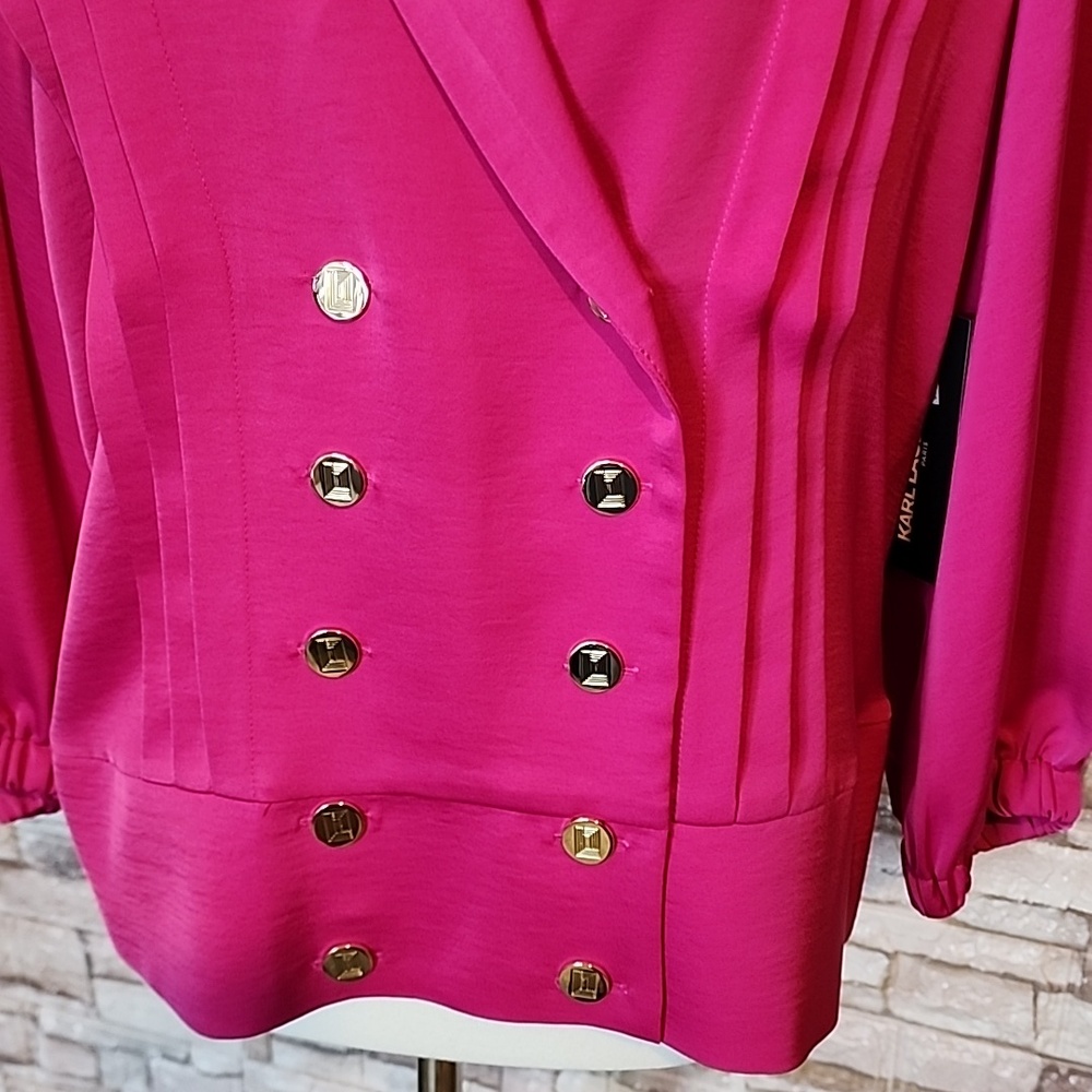 Karl Lagerfeld Paris Brand New Vibrant Pink Double-Breasted Blouse - Picture 2 of 10